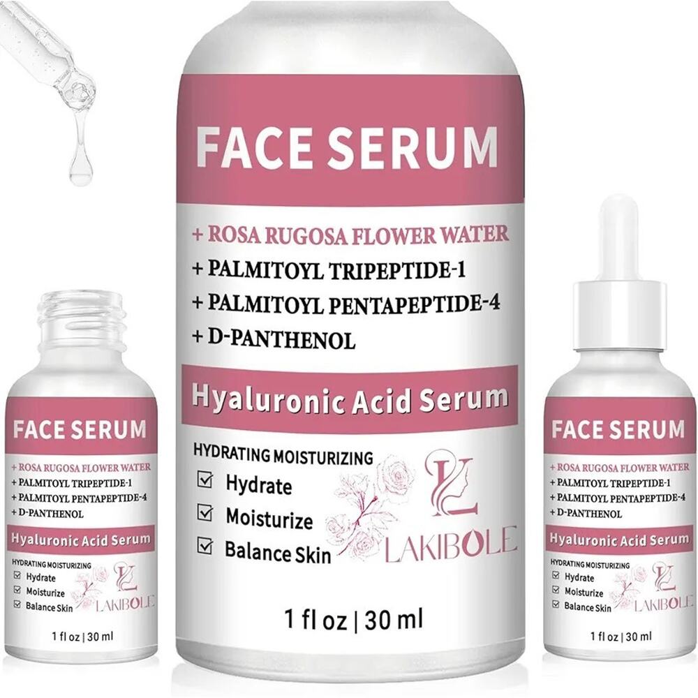 LAKIBOLE 3 Pack 2% Hyaluronic Acid Serum with 5% Rosa Rugosa Flower Water for...